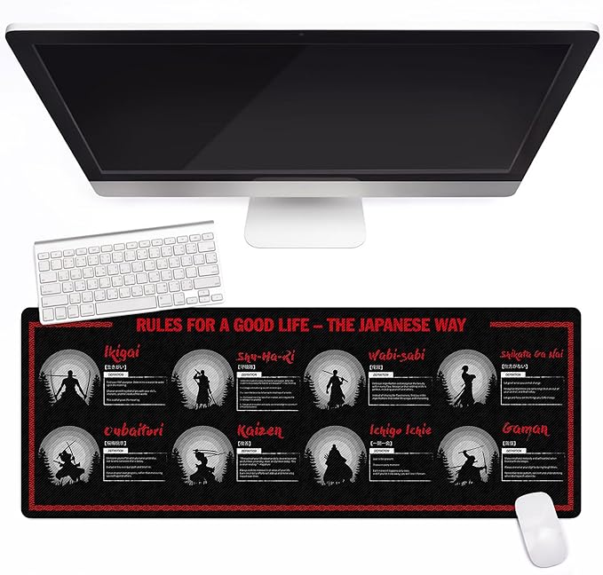 Japanese Success Concepts Mouse Mat – Rule of a Good Life Inspired by Japanese Philosophy for Success and Peace Essential Computer Accessories for Study Work and Reference Purposes NVA