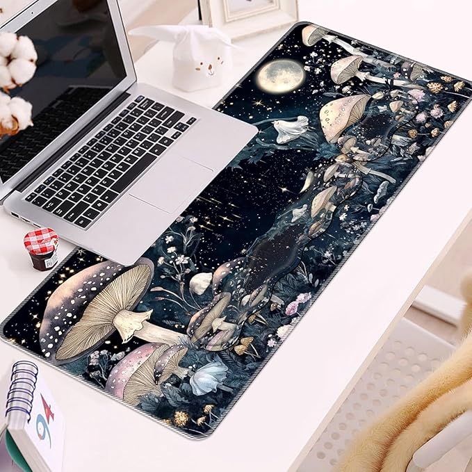 Keyboard Wrist Rest and Mouse Pad Set31.5x11.8 Inches Desk MatWaterproof Non-Slip Ergonomic Wrist Support for Pain ReliefExtended Desk Protector for Office Home GamingMushroom Galaxy