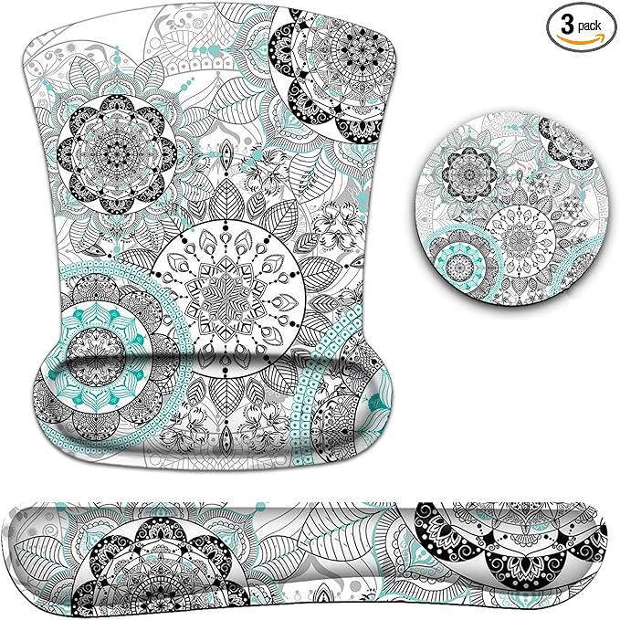 Mouse Pad with Wrist Support Ergonomic Gel Mouse Pad White Mandala Flowers Non-Slip and Durable Memory Foam Keyboard Wrist Rest Suitable for Office Typing Games Non-Slip and Durable