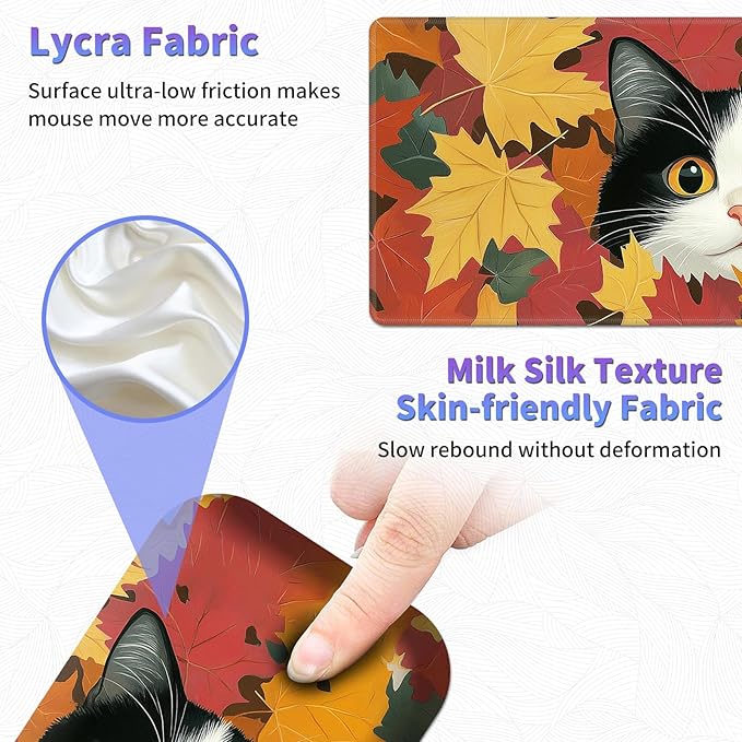 Large Mouse Pad Set Desk Mat + Elbow Rest Pad + Coaster Easy Typing Pain Relief Ergonomic Arm Rest Pad with Memory Foam Extended Desk Pad Anti-Slip Rubber Base for Office Home Autumn Cat