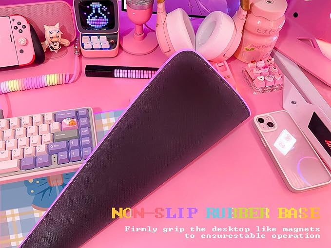 JMIYAV Pink Bow RGB Gaming Mouse Pad 31.5x12In PC XL Large Extended Glowing Led Light Up Desk Pad Non-Slip Rubber Base Computer Cute Mousepad Mat Desk Accessories Gaming Setup 49-9894