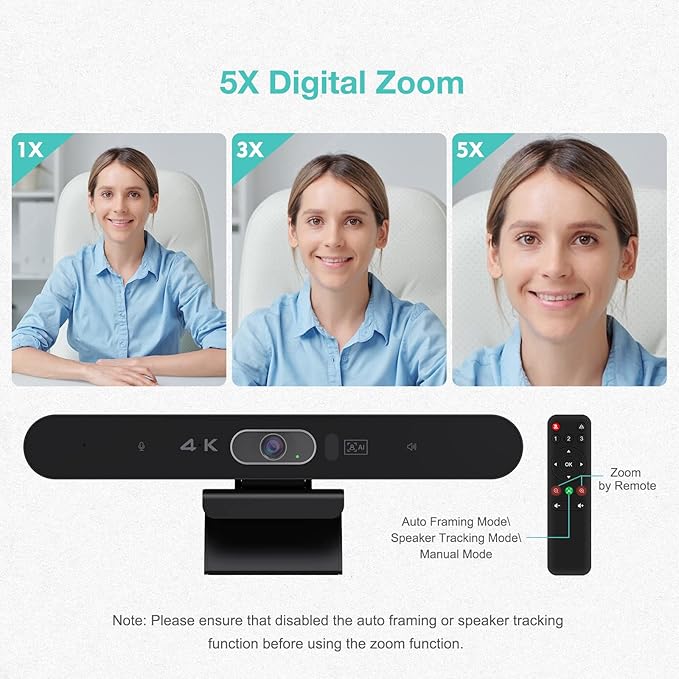 4K Pro Audio and Video Conference Room Camera with Remote Control for Windows TV AI-Powered HD Webcam with Microphone &amp Speaker for Desktop Computer/PC/Monitor/Laptop/Teams/Zoom/Skype
