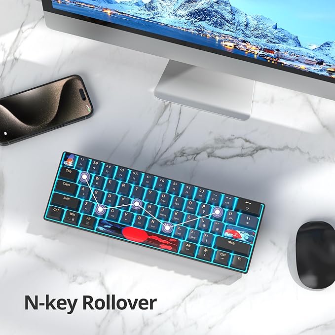 Portable 60% Mechanical Gaming Keyboard Red Switch LED Backlit 61 Keys Mini Black Blue USB Wired for Windows Mac Laptop PC (61 Blue Samurai)