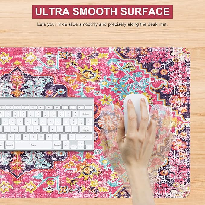 iLeadon 4In1 Desk Mat and Mouse Pad with Wrist Rest Set 35.1 x 15.75-inch Keyboard Wrist Rest Ergonomic Wrist Support for Home &amp Office Working GamingBoho Fuchsia