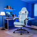 Cute Gaming Chair with Cat Paw Lumbar Cushion and Cat Ears Kawaii Pink Computer Chair with Footrest Ergonomic PC Video Anime Gaming Chairs Recliner for Kids Girls Teens (Blue+White)