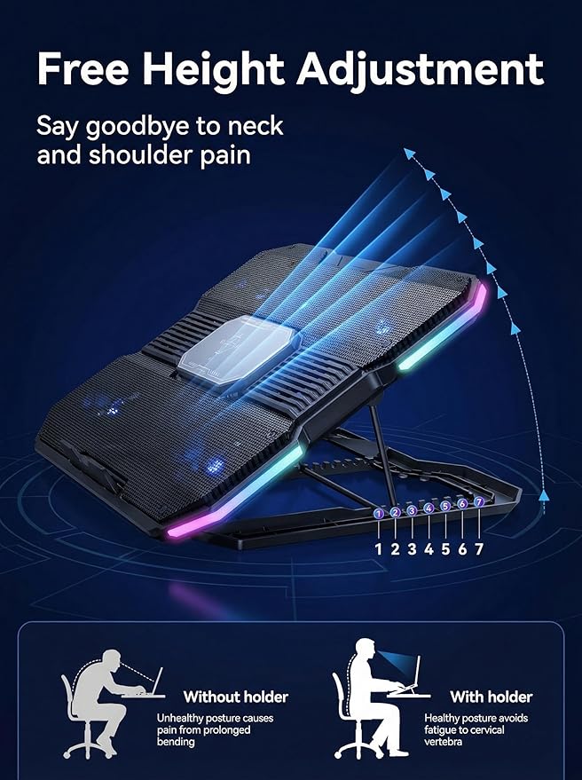 8-Fan Laptop Cooling Pad with Thermoelectric Cooler 5-Speed Independent Control 10 RGB Lights 7-Height Adjustable Metal Panel Laptop Cooler for 15.6-21 Inch Gaming Laptops