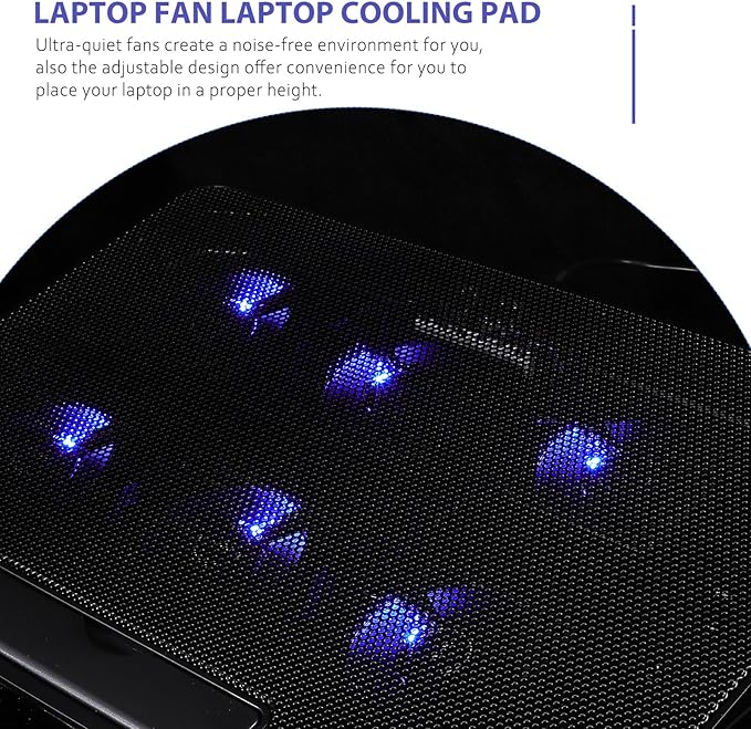 jojofuny Laptop Cooling Pad with 6 Fans 15.6-inch Quiet Laptop Cooler Stand Black Cooling Stand for Gaming and Office Use