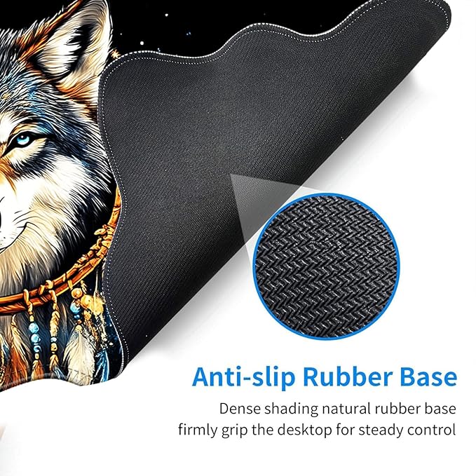 Desk Mat Mouse Pad with Wrist Rest 4-in-1 Large Mouse Pads for Desk Ergonomic Mouse Pad and Keyboard Wrist Rest Gaming Keyboard Mat for OfficeDreamcatcher Wolf