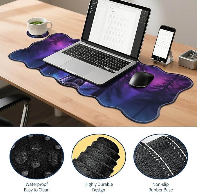 4-Piece XXL Gaming Mouse Pad Set (31.5x11.8) with Keyboard Wrist RestMouse Wrist Support &amp CoasterErgonomic Non-Slip Desk Mat for Office &amp HomeMoon Wolf Howling