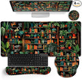 Book Mouse Pad Set Large Desk Matt for Desktop Ergonomic Mouse Pad with Wrist Rest Gaming Mouse Pad Wrist Support Keyboard Mat Cup Coaster Set Cute Office Desk Decor Accessories