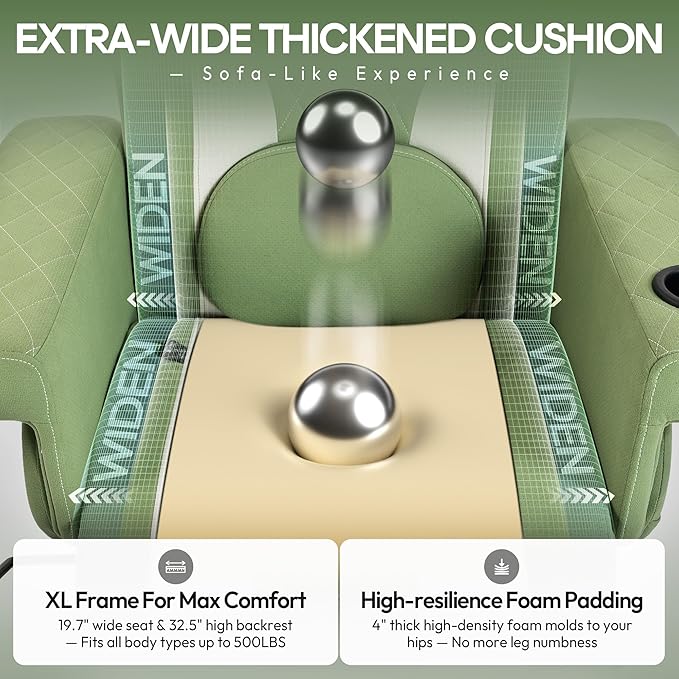Dowinx Racing Style Gaming Recliner Chair with Massage Lumbar Support Footrest Cup Holder Side Pouch High Back Ergonomic Video Game Chair Reclining No Wheels Heavy Duty Fabric Green