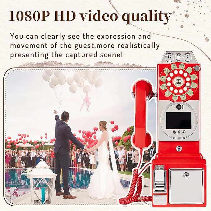 Video Guest Book Wedding Phone (Art Deco Wall-Mounted red)
