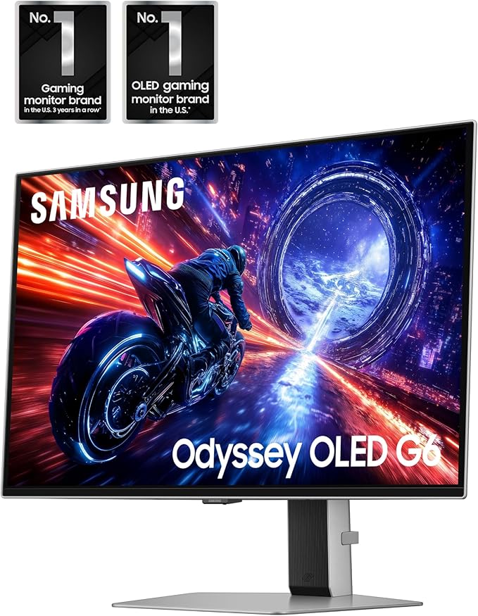 Samsung 27” Odyssey OLED G6 G60SF QHD QD-OLED Gaming Monitor 500Hz Refresh Rate 0.03ms (GtG) Response Time G-Sync Compatible VESA DisplayHDR TrueBlack 500 LS27FG602SNXZA 2025 3 Yr Warranty