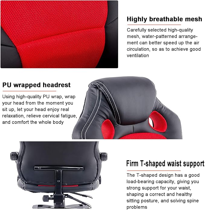 Office Chair Gaming Chair Computer Chair Gaming Chair Racing Office ChairPU Leather Rolling Computer Chair with Thick SeatHeight Adjustable Game Chair High Back Swivel Gamer Chair Recliner