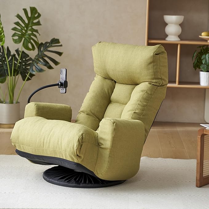 360 Degree Swivel Floor Gaming Chair Rotatable Game Chair with Adjustabale Head and Waist Lazy Lounger Couch for Playing Games TV Reading (Green)