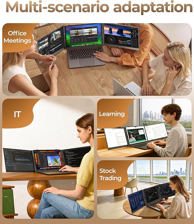 NGTeco 14” Triple Laptop Screen Extender 2.2LB Ultra-Thin &amp Light FHD 1080P Extended Monitor Portable Compatible with 13.3-17.3” Mac/Windows Laptops