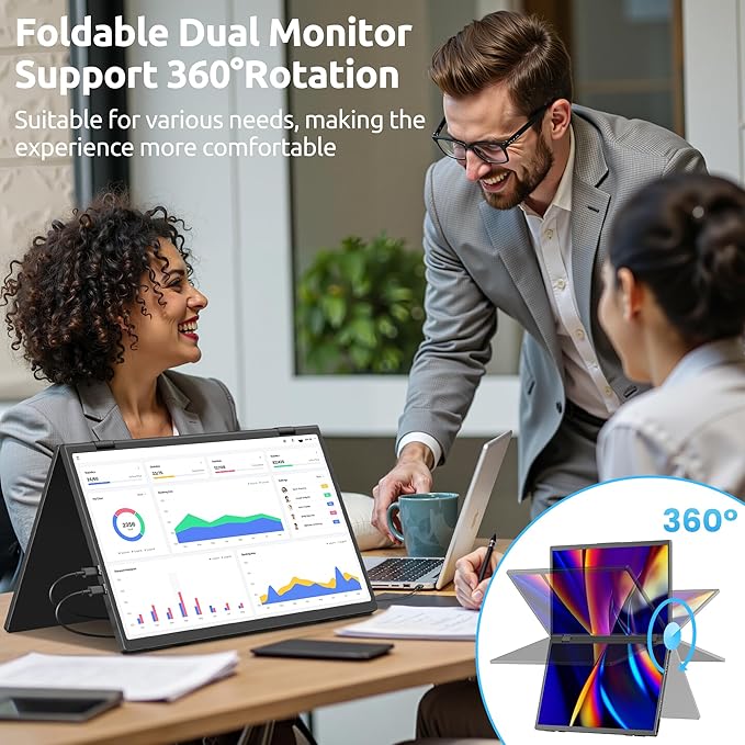 Portable Dual Monitors 15.6 1080P Dual Laptop Screen Extender Foldable Second Monitor Plug &amp Play with No Driver Needed Ideal for Home &amp Office Work with Wins Laptop
