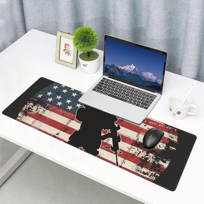 American Soldiers USA Flag Large Mouse Pad XL Extended Gaming Pad Waterproof Desk Mat for Desktop Keyboard Non Slip Mousepad for Office Game Home 32.15x11.8