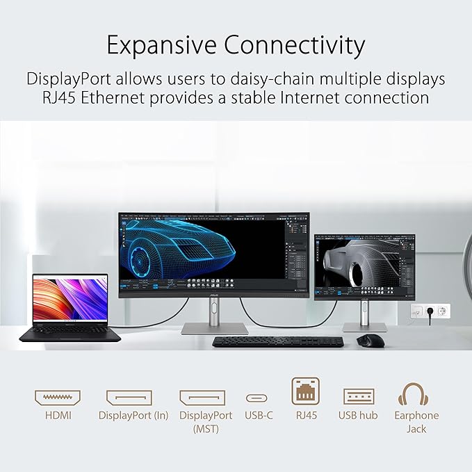 ASUS ProArt Display 34” Ultrawide Curved Professional HDR Monitor (PA34VCNV) - IPS 21:9 3440 x 1440 3800R Curve 100% sRGB/Rec709 ΔE&lt2 Calman Verified USB-C Docking PD 96W RJ45 3 Year Warran