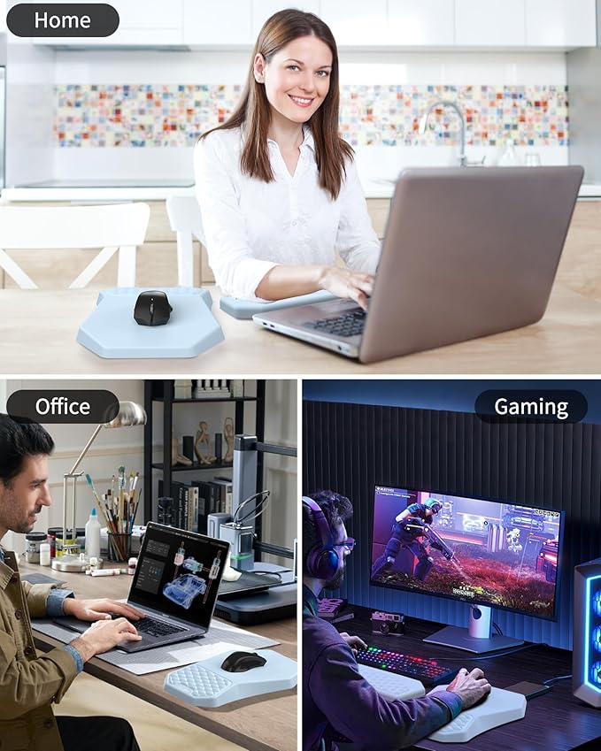 Ergonomic Mouse Pad Wrist Rest Support Massage Design Surface for Carpal Tunnel Pain Relief Memory Foam Non-Slip PU Base for Computer Desk Sky Blue