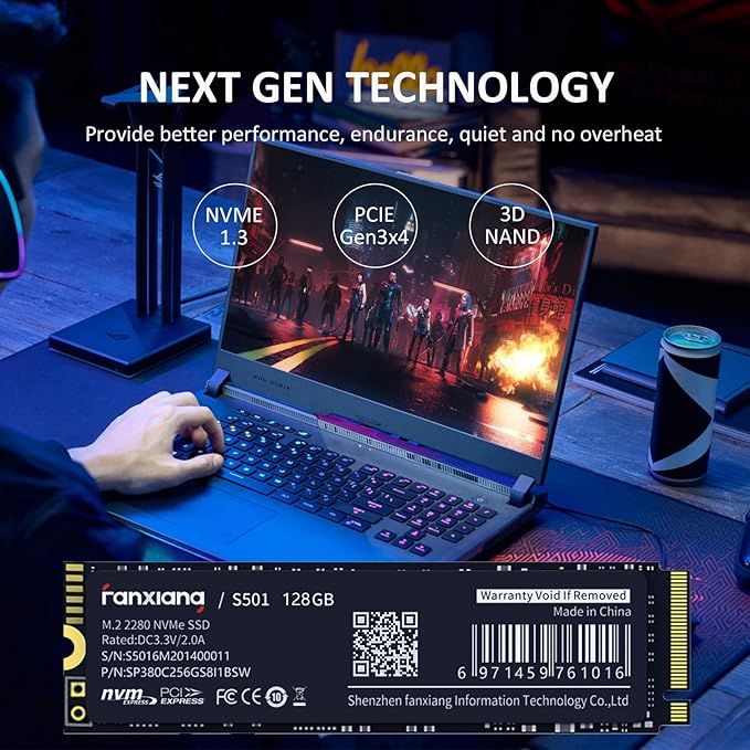 fanxiang S501 128GB NVMe SSD 3D NAND1.3 PCIe Gen3x4 M.2 2280 Internal Solid State Drive (Read Speed up to 1100 MB/s) Compatible with Laptop &amp PC Desktop