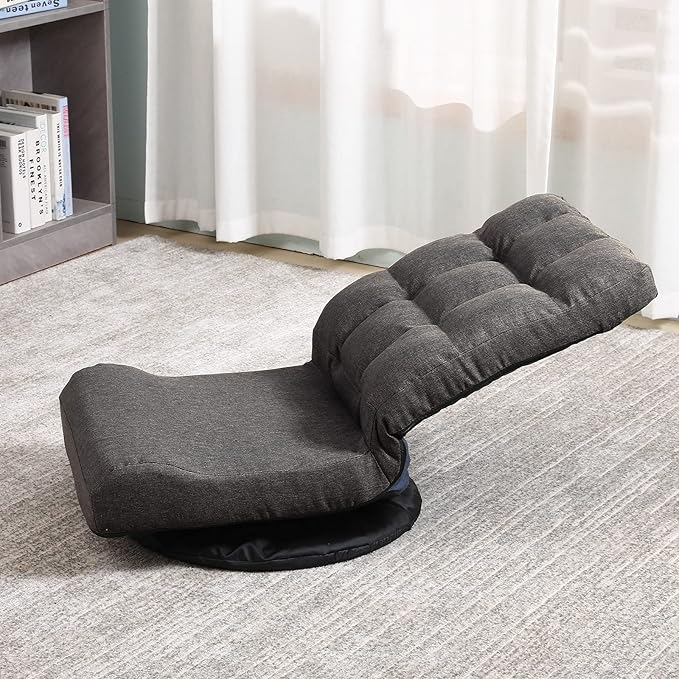 Swivel Floor Chair for Adults with Back Support Adjustable Floor Gaming Chair for TV Reading Playing Video GamesFloor Lounge Chair with Lumbar Support Folding Design 8858Z(Brown)
