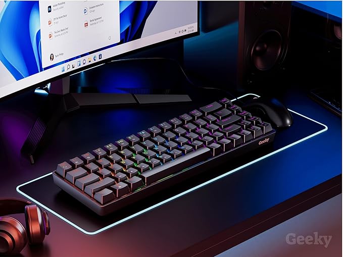 Geeky GK65 SE 65% | Mechanical Gaming Keyboard | 68 Keys Multi Color RGB LED Backlit for PC/Mac Gamer | ANSI US American Layout (Black Mechanical Speed Yellow)