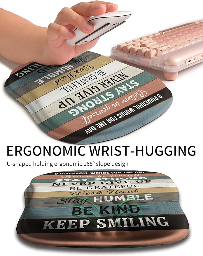 Hokafenle Ergonomic Wrist-Hugging Mouse Pad Wrist Support U-Shaped Holding Wrist Rest Mousepad for Carpal Tunnel Pain Relief with Cushioned Memory Foam Slope Massage Bulge (10.2x8.3 inBelieve)