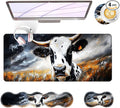 Large Keyboard Mouse Pad Set Extended Mouse Pad+Keyboard Wrist Rest Support Memory Foam Ergonomic Easy Typing 4Pcs (31.5×11.8 in) Desk Pad Set for Office HomeCute Cow
