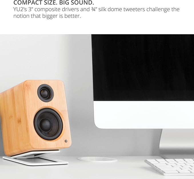 Kanto YU2MG PC Gaming Desktop Speakers | 3 Composite Drivers | 3/4 Silk Dome Tweeter | Class D Amplifier | 100 Watts | Built-in USB DAC | Subwoofer Output | Pair | Matte Grey