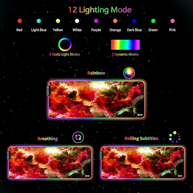 Gerlos RGB Large Gaming Mouse Pad Extended Soft LED Mouse Pad Non-Slip Rubber Base Water Resist Keyboard Pad Computer Mousepad 31.5×11.8 inches