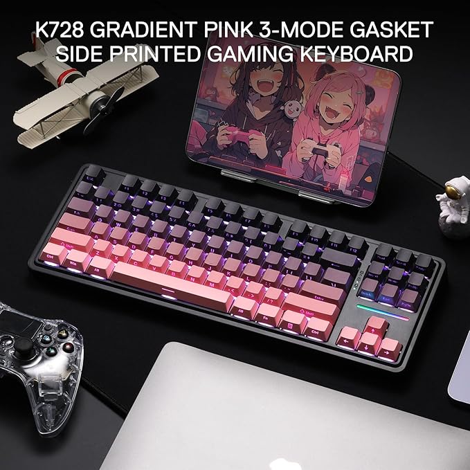 Redragon K728 PRO 80% Wireless Gasket Gaming Keyboard 3-Mode 87 Keys TKL Mechanical Keyboard w/South-Facing LED &amp Hot-Swap Socket 5-Layer Noise Dampening Custom Linear Switch PBT Gradient Keyc