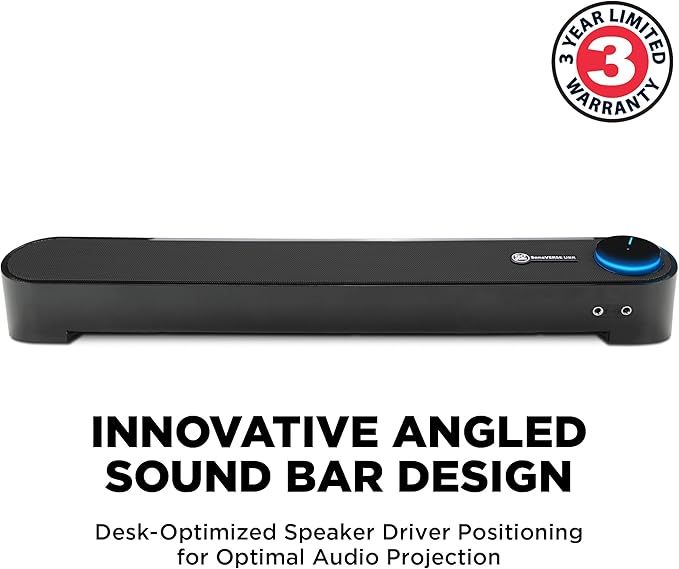 GOgroove Computer Speaker Mini Soundbar - USB Powered PC Sound Bar with Easy Setup Wired AUX Stereo Audio Microphone Port Volume Control Knob Under Monitor Design for Desktop (Blackout)