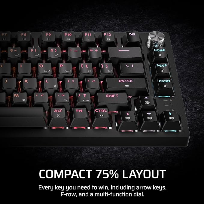 Corsair K65 Plus Wireless 75% RGB Hot-Swappable Mechanical Gaming Keyboard – Pre-Lubricated MLX Fusion Tactile Switches – Dual-Layer Sound Dampening – PBT Keycaps – QWERTY NA – Black
