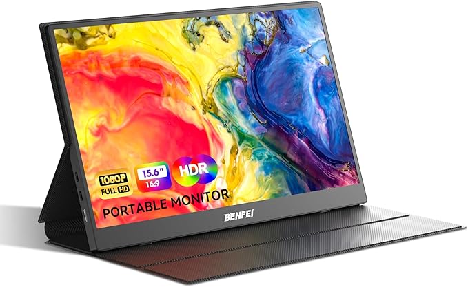 BENFEI Portable Monitor 15.6'' FHD 1080P HDMI USB-C Gaming Display Ultra-Slim IPS HDR Screen w/Smart Cover &amp Speakers Plug &amp Play External Monitor for Laptop PC Phones Tablet PS5/4 Xbox Swi
