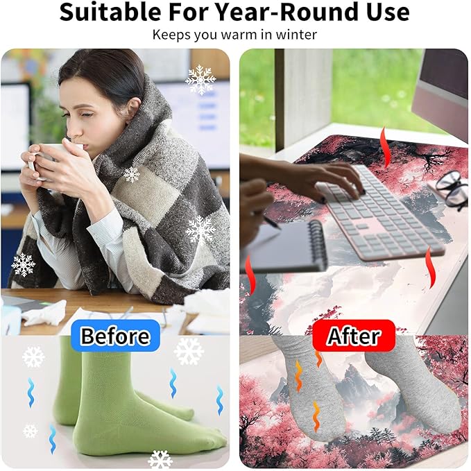 Warm Desk PadHeated Desk PadOffice Mat3 Heating Levels &amp 3 Hours Auto Shut-Off31.5*13 Gaming Mouse Laptop Keyboard Leather Desk MatWatercolor Tree Mountain