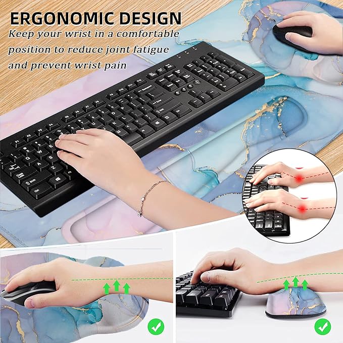 LATEEFAH Mouse Pad with Wrist Rest Large Mouse Pad Ergonomic Gaming Desk Pad Keyboard Wrist Rest Set 4-in-1 Desk Mat Keyboard Mat for Home Office