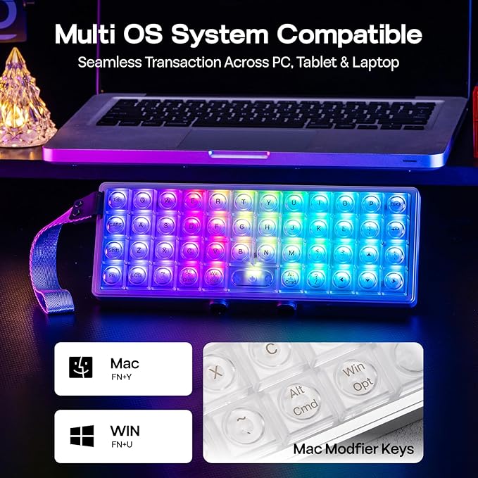 EPOMAKER Luma40 Low Profile Mechanical Keyboard with QMK/VIA &amp CNC Metal Transparent PC Keycap Hot-Swap Kailh Linear Switch 2.4Ghz/BT/USB 40% Wireless Gaming Keyboard for Mac/Win