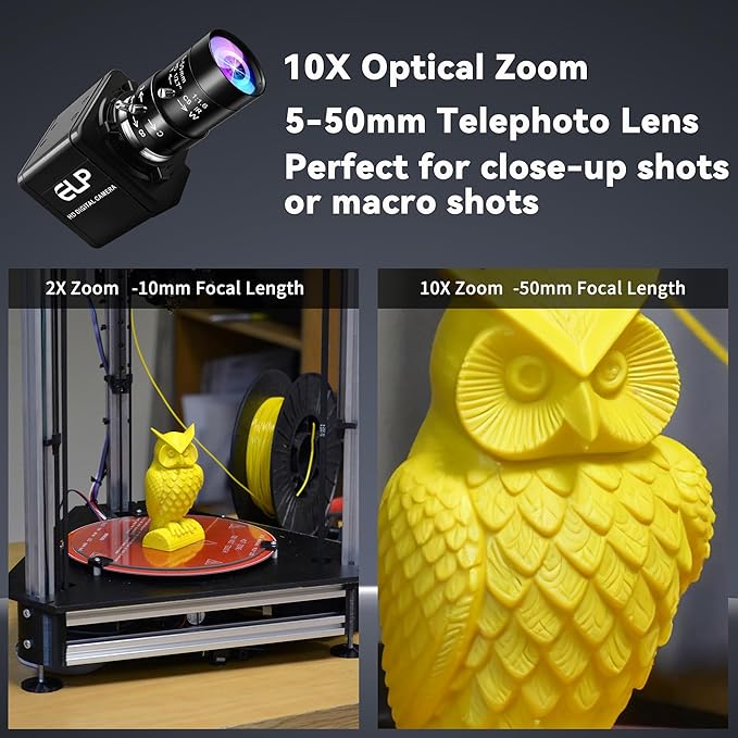 Magnolia USB Camera 8MP 10X Optical Zoomable Webcam with CS 5-50mm Varifocal Manual Lens CMOS IMX179 Sensor Webcam Zoom in and Out Industrial Camera Plug and Play for Linux Windows Raspberry Pi