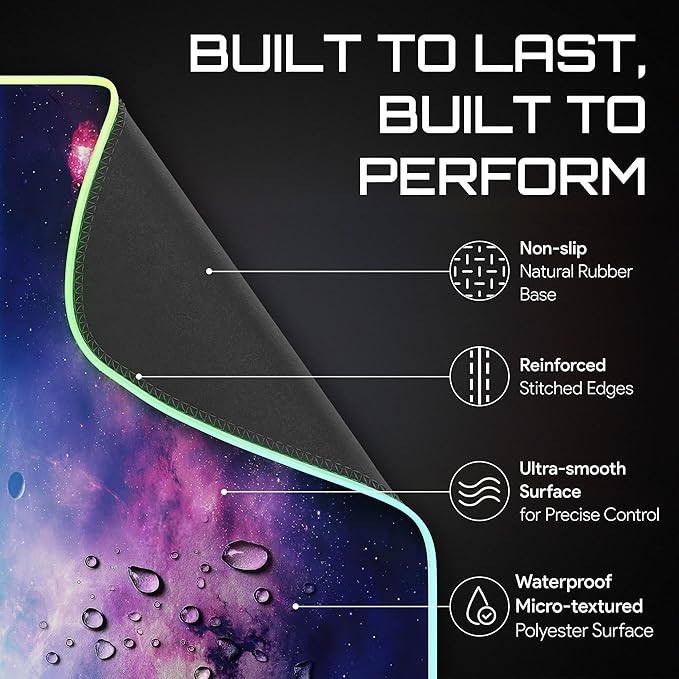 Gerlos RGB Large Gaming Mouse Pad Extended Soft LED Mouse Pad Non-Slip Rubber Base Water Resist Keyboard Pad Computer Mousepad 31.5×11.8 inches