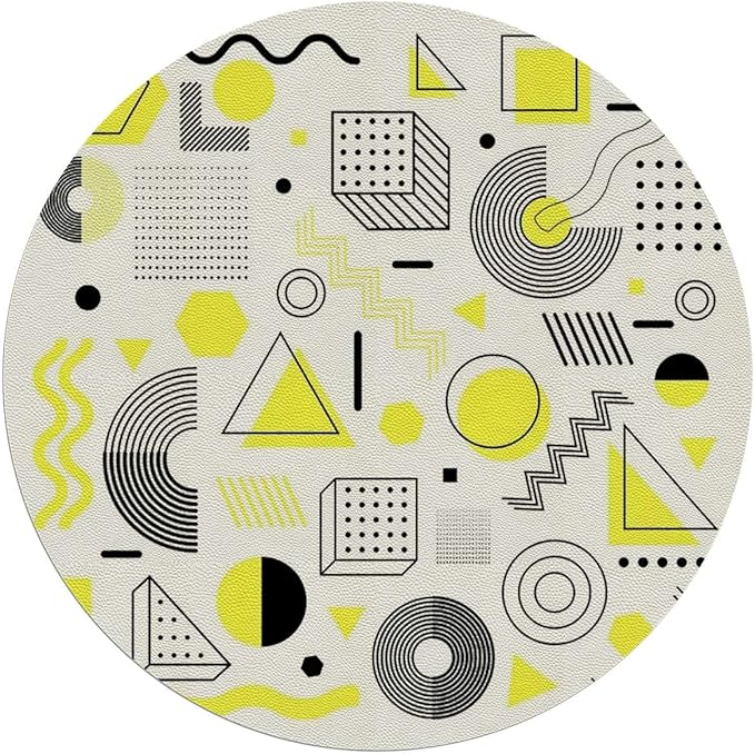Yellow PU Leather Chair Mat for Hard Floors 90s Geometric Pattern Navy Protects FloorsSuitable for HomeWorkGameNon-Slip Not Stuck WheelEasy to Clean Valentines Diameter 59 in