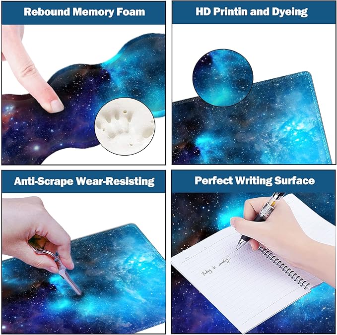 Extended Gaming Mouse Pad Keyboard Wrist Rest Pad Wrist Support Mousepad Set Artso Large Rubber Base Stitched Edges Multifunctional Desk Pad (35 x15.5 in) for Work Office Home Universe Galaxy