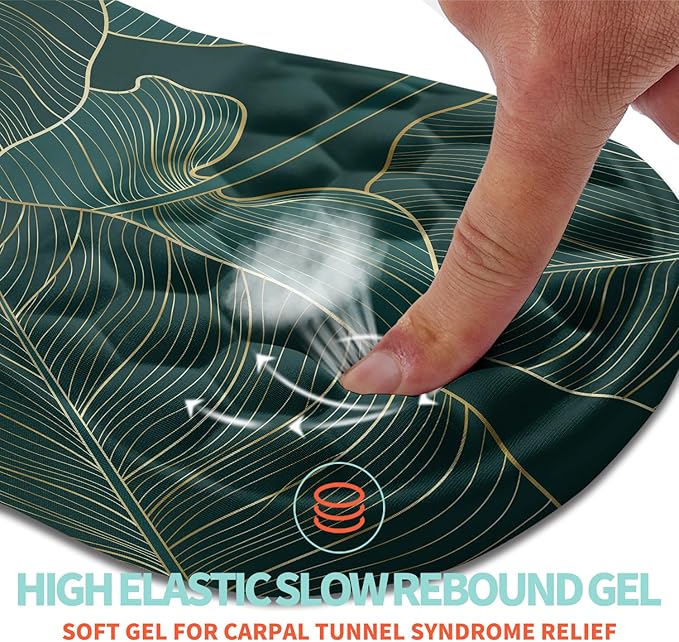 Ergonomic Mouse Pad Wrist Support with Memory Foam Massage Bulge Carpal Tunnel Pain Relief Mousepad Wrist Rest for Mouse(12x8 inch Leaves)