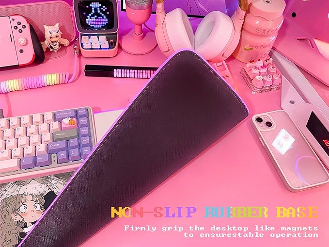 JMIYAV Pink RGB Gaming Mouse Pad 31.5x12 Inch PC XL Large Extended Glowing Led Light Up Desk Pad Non-Slip Rubber Base Computer Cute Mousepad Mat Desk Accessories Gaming Setup 56-820