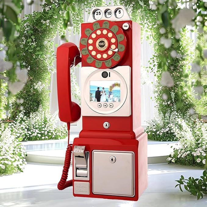 1080P Video Audio GuestBook Wedding Phone 64G SD Card Customized Video Audio Guest Book Alternatives with Lens Recording for Birthday Party Anniversary Engagement Red
