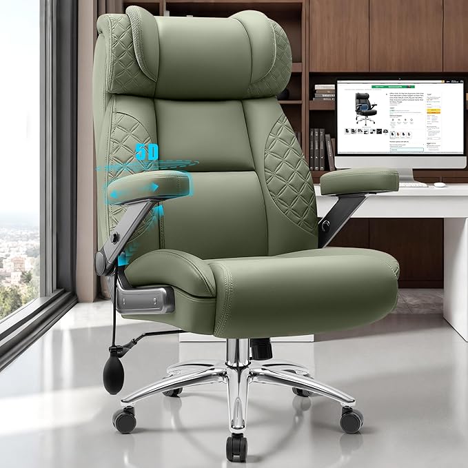 Big and Tall Office Chair Desk Computer Chair for Heavy People Oversized Executive Gaming Chair Extra Wide 500LBS Ergonomic Comfy Office Chair with Adjustable Lumbar Support &amp 5D Flip Arms