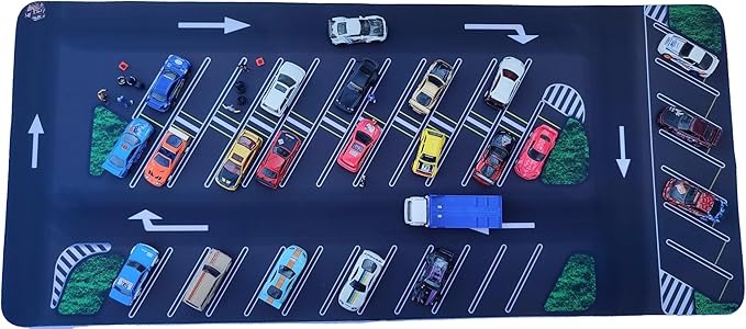 XXL 1/64 Scale Parking Lot Mouse Pad 90x40cm Non-Slip Rollable Desk Mat | Large Diorama Playmat for Hot Wheels Matchbox Mini GT Tarmac Inno64 and Diecast Car Collectors Kids and Gamers