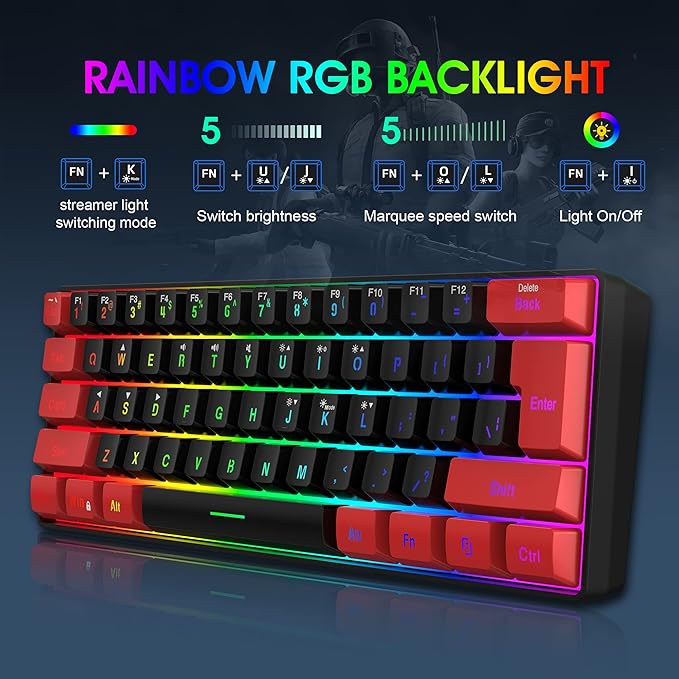 Snpurdiri 2.4G Wireless Gaming Keyboard and Mouse Combo Include Mini 60% Merchanical Feel Keyboard Ergonomic Vertical Feel Small Wireless Mouse(Red and Black)