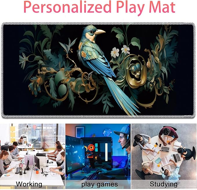 Large Gaming Mouse Pad + Mouse Wrist Rest Pad + Coaster Combination 31.5 x 11.8 Durable Non-Slip Extension Table Mat Suitable for Office and Home Bird Leaf
