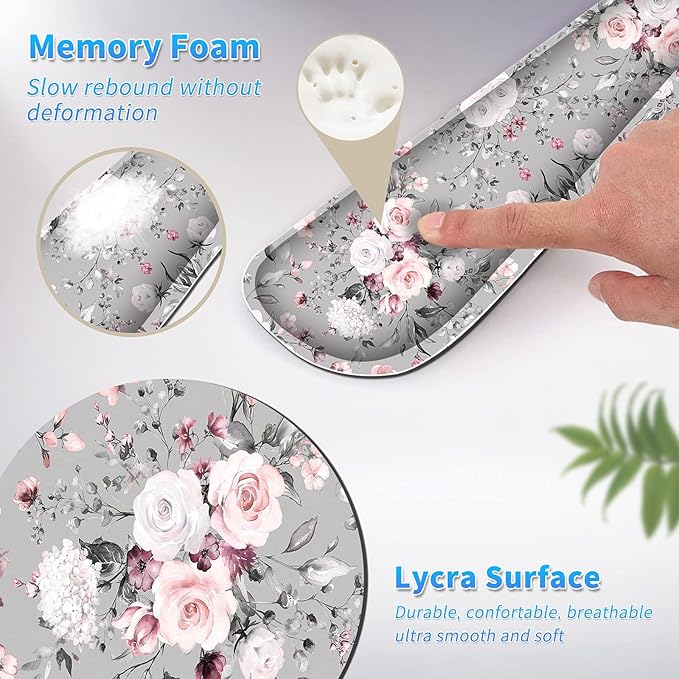 Keyboard Wrist Rest &amp Mouse Pad &amp Mouse Wrist Rest Support &amp Coaster Non Slip Rubber Base Wrist Support with Ergonomic Raised Memory Foam for Computer Laptop Home Office Pink Rose Floral